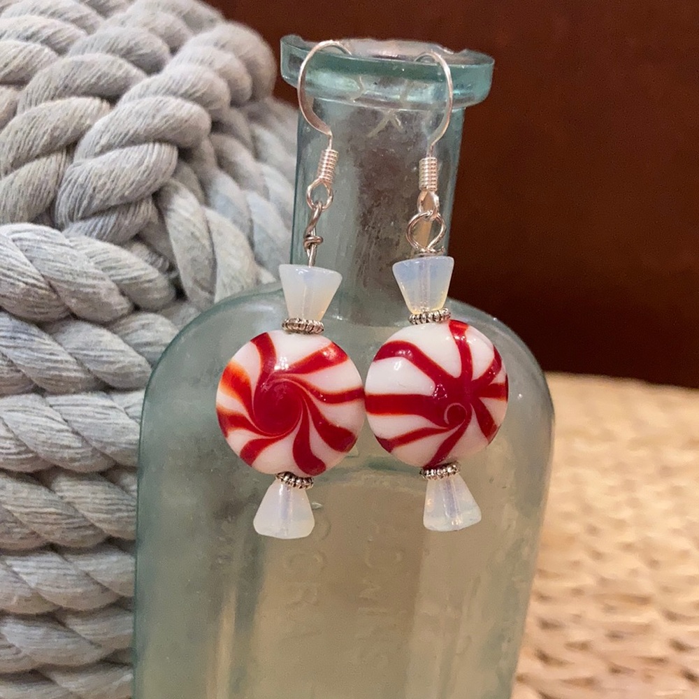 “Peppermint” glass Earrings